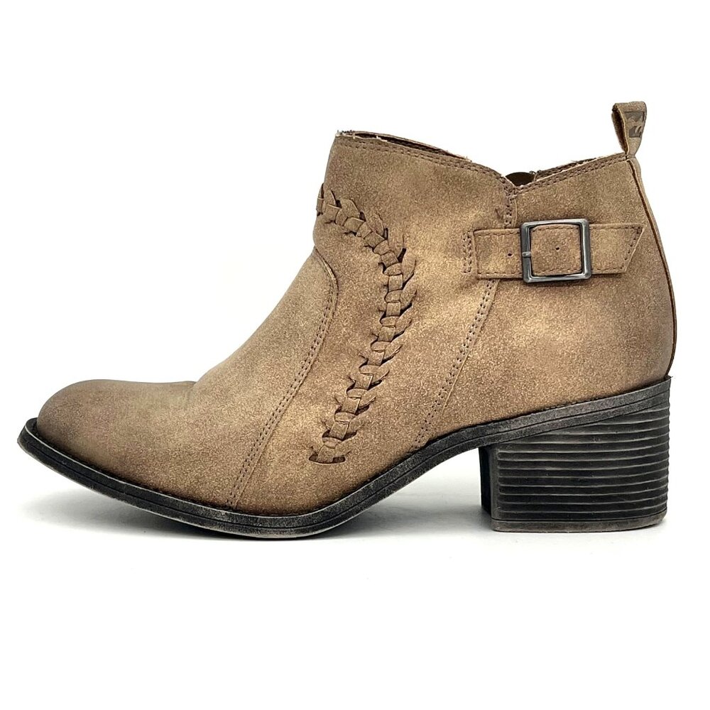 Billabong Womens Taupe Faux Suede Ankle Boots Size 9 Zipper Closure Braid Buckle - Picture 10 of 14